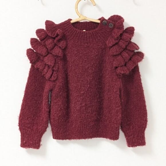 Misha & puff Boucle Ruffle Sweater - Cranberry | 4-5T - Picture 2 of 10